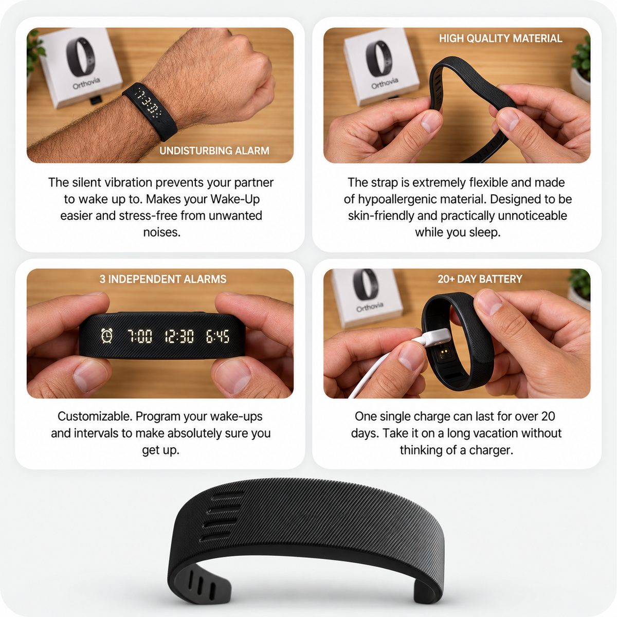 Onyx Vibration Alarm | Silent Wrist Wake Up for Heavy Sleepers